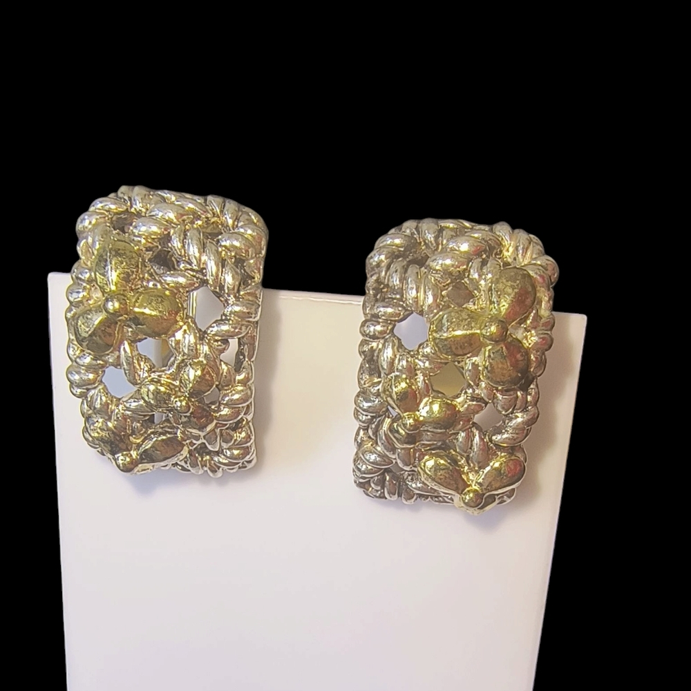 Vintage Bill Blass 18Kt Gold & Sterling Silver Chunky Hoop Earrings